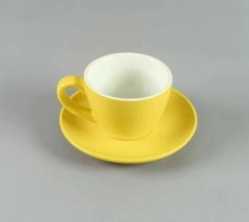 TAZA DESAYUNO 250 ML CON PLATO AMARILLO PORCELANA VOLF
