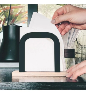 SERVILLETERO NEGRO CON BASE BAMBOO CAROL