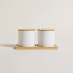 SET X 2 RECIPIENTES TOKIO BLANCO CON BASE Y TAPA BAMBU