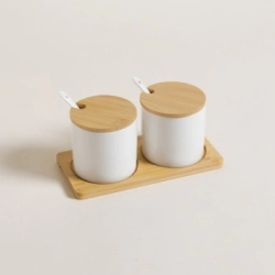 SET X 2 RECIPIENTES TOKIO BLANCO CON BASE Y TAPA BAMBU