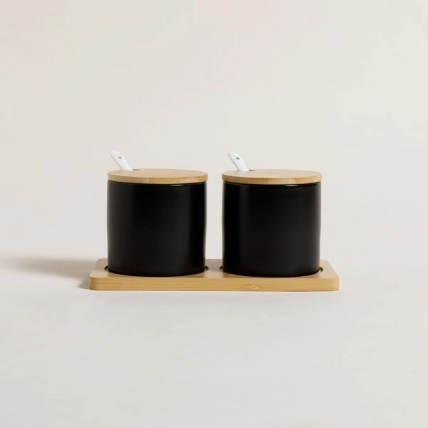 SET X 2 RECIPIENTES TOKIO NEGRO CON BASE Y TAPA BAMBU