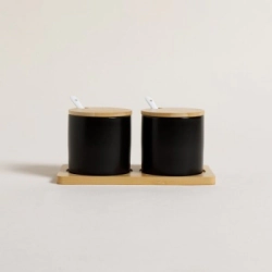 SET X 2 RECIPIENTES TOKIO NEGRO CON BASE Y TAPA BAMBU