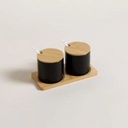SET X 2 RECIPIENTES TOKIO NEGRO CON BASE Y TAPA BAMBU