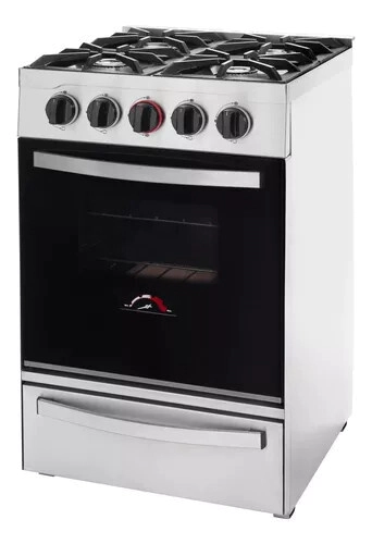 COCINA 4 HORNALLAS 53,5 CM SEMI INDUSTRIAL CON GRILL PUERTA DE VIDRIO REJAS FUNDICION SOL REAL