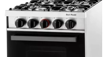 COCINA 4 HORNALLAS 53,5 CM SEMI INDUSTRIAL CON GRILL PUERTA DE VIDRIO REJAS FUNDICION SOL REAL