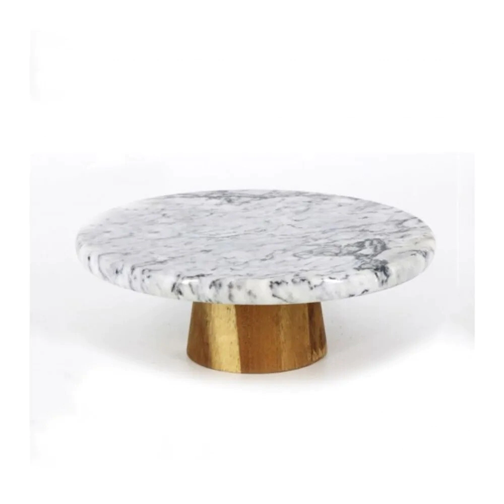 POSA TORTA 28 CM CON PIE GIRATORIO DE MARMOL CARRARA Y ACACIA
