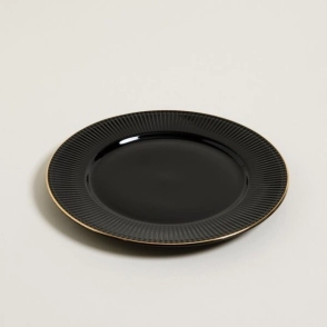 PLATO PLAYO 27 CM ACAPULCO NEGRO CON BORDE DORADO PORCELANA