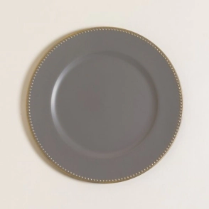 PLATO DE SITIO 33 CM GRIS CON PUNTOS DORADOS POLIPROPILENO