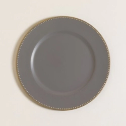 PLATO DE SITIO 33 CM GRIS CON PUNTOS DORADOS POLIPROPILENO