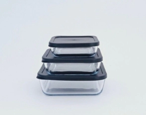 SET X 3 BOWL DE VIDRIO 590/1100/1850 ML BOROSILICADO CON TAPA PLASTICA