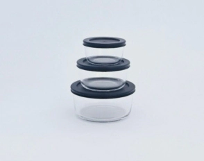 SET X 3 BOWL DE VIDRIO 235/450/800 ML BOROSILICADO CON TAPA PLASTICA