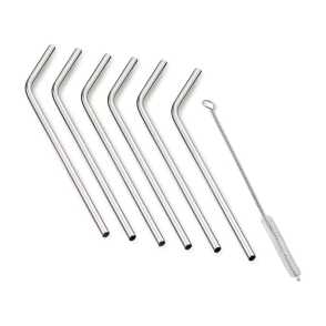 SET X 6 BOMBILLAS DE ACERO CON ACCESORIO LIMPIADOR LISO