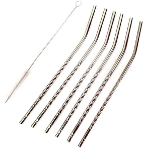 SET X 6 BOMBILLAS DE ACERO CON ACCESORIO LIMPIADOR TORNEADA