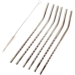 SET X 6 BOMBILLAS DE ACERO CON ACCESORIO LIMPIADOR TORNEADA