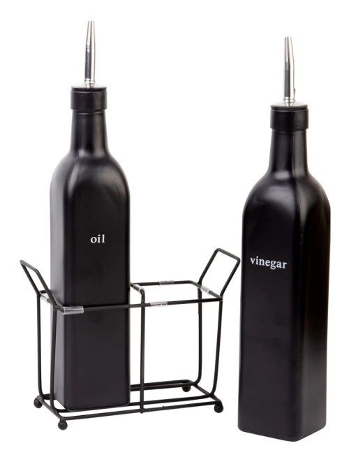 JUEGO DE ACEITERA X 2 CON EXHIBIDOR 500 ML CUADRADO NEGRO