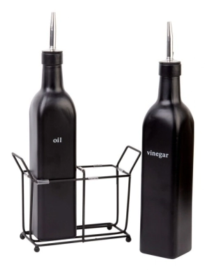 JUEGO DE ACEITERA X 2 CON EXHIBIDOR 500 ML CUADRADO NEGRO