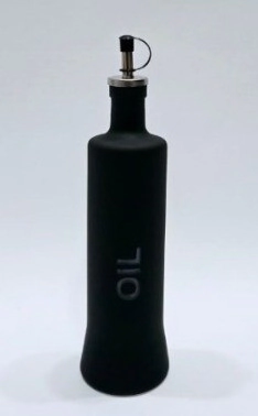 ACEITERA REDONDA DE VIDRIO CON PICO NEGRA 515 ML