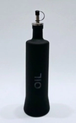 ACEITERA REDONDA DE VIDRIO CON PICO NEGRA 315 ML