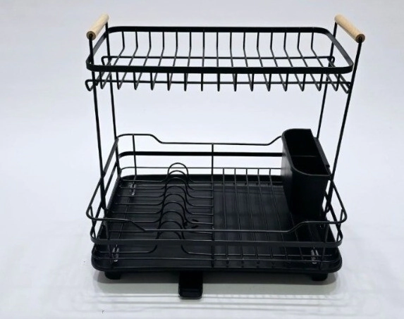 ESCURRIDOR DE PLATOS 2 PISOS CON BANDEJA NEGRO