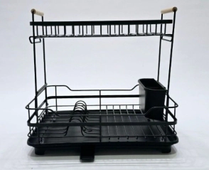 ESCURRIDOR DE PLATOS 2 PISOS CON BANDEJA NEGRO