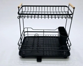 ESCURRIDOR DE PLATOS 2 PISOS CON BANDEJA NEGRO