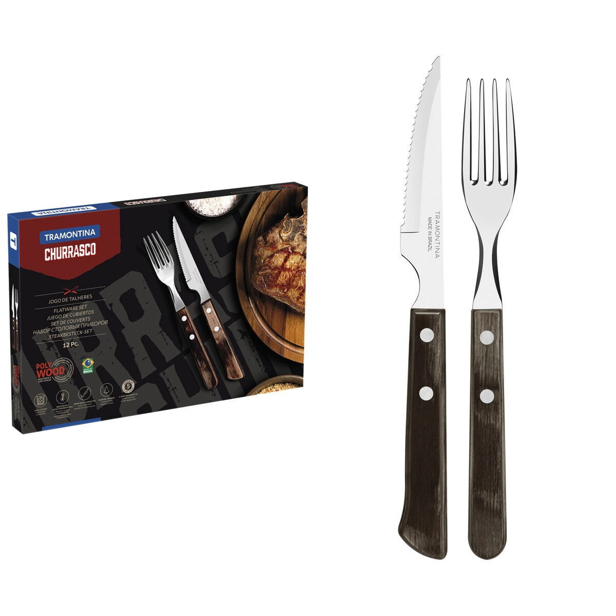JUEGO PARA ASADO 12 PIEZAS POLYWOOD CHURRASCO TRAMONTINA