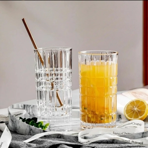 VASO TRAGO LARGO LABRADO 400 ML A CUADROS