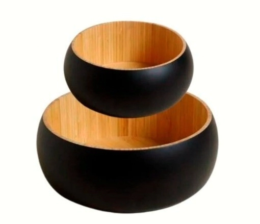 SET X 2 ENSALADERAS REDONDA BAMBU NEGRA CAROL