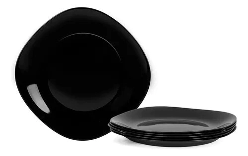 PLATO POSTRE 19 CM CUADRADO VIDRIO TEMPLADO NEGRO CAROL