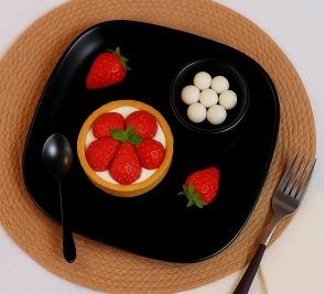 PLATO POSTRE 19 CM CUADRADO VIDRIO TEMPLADO NEGRO CAROL