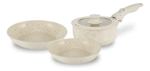 BATERIA DE COCINA 5 PIEZAS ANTIADHERENTE GRANITO CON SISTEMA DE INDUCCION BEIGE CAROL