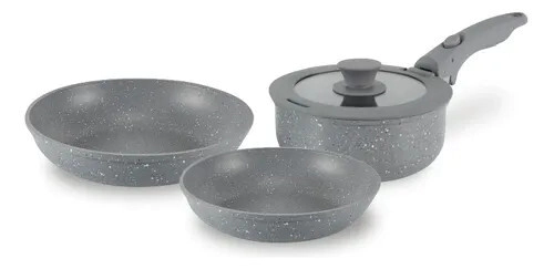 BATERIA DE COCINA 5 PIEZAS ANTIADHERENTE GRANITO CON SISTEMA DE INDUCCION GRIS CAROL