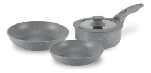 BATERIA DE COCINA 5 PIEZAS ANTIADHERENTE GRANITO CON SISTEMA DE INDUCCION GRIS CAROL