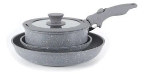 BATERIA DE COCINA 5 PIEZAS ANTIADHERENTE GRANITO CON SISTEMA DE INDUCCION GRIS CAROL