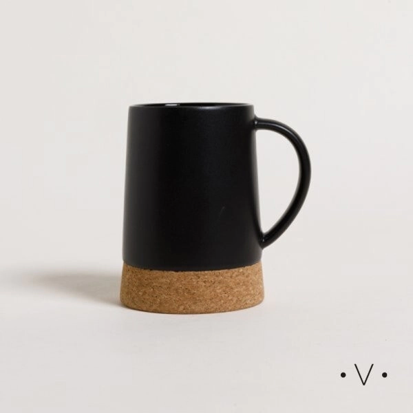 JARRO MUG 310 ML NET NEGRO CON BASE DE CORCHO CERAMICA