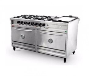 COCINA 6 HORNALLAS 140 CM CON 2 HORNOS Y PLANCHA INDUSTRIAL LINEA ESMERILADA ROVESCO