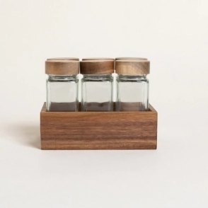 ESPECIERO POR 6 CON RACK Y TAPAS DE MADERA DE ACACIA