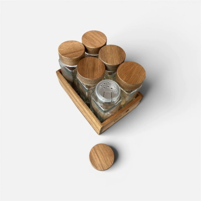 ESPECIERO POR 6 CON RACK Y TAPAS DE MADERA DE ACACIA