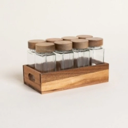 ESPECIERO POR 8 CON RACK Y TAPAS DE MADERA DE ACACIA