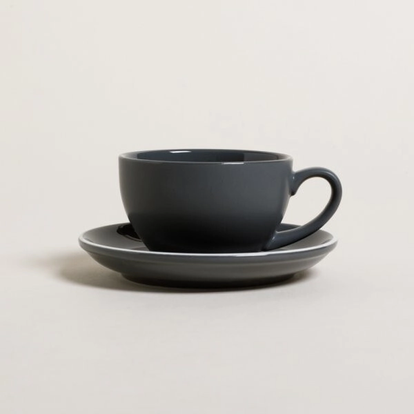 TAZA DESAYUNO 280 ML CON PLATO BARISTA GRIS