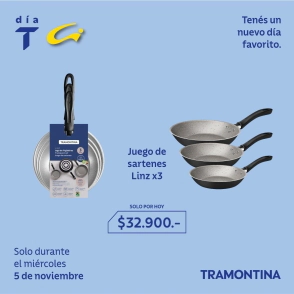 JUEGO DE 3 SARTENES LINZ ANTIADHERENTE NEGRA INTERIOR GRIS TRAMONTINA