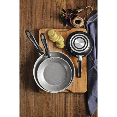 JUEGO DE 3 SARTENES LINZ ANTIADHERENTE NEGRA INTERIOR GRIS TRAMONTINA