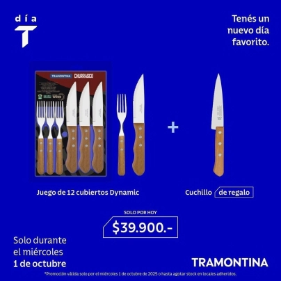 JUEGO DE CUBIERTOS DYNAMIC JUMBO 12 PIEZAS + CUCHILLO CARBON DE REGALO TRAMONTINA
