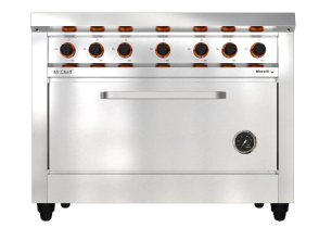 COCINA 6 HORNALLAS 1100 BASIC CHEF PUERTA CIEGA REJA FUNDICION LIVIANA GAS ENVASADO MORELLI