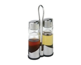 JUEGO DE ACEITERA X 2 VIDRIO Y ACERO INOXIDABLE REFORZADO