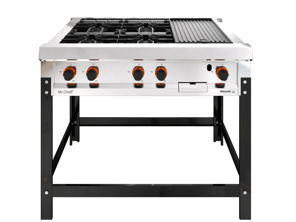 ANAFE 4 HORNALLAS 1100 MR CHEFF REJA FUNDICION PESADA CON PLANCHA MORELLI