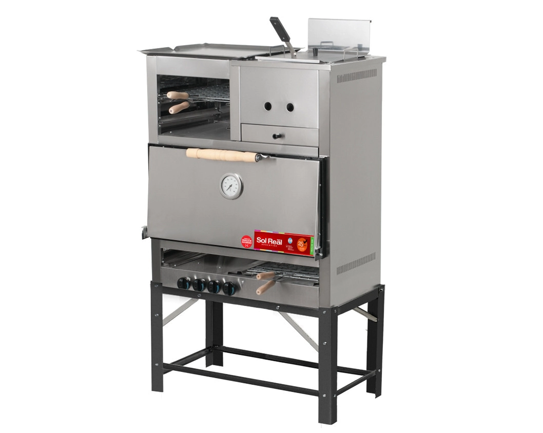 HORNO PIZZERO 8 MOLDES MULTIPLE CON PLANCHA Y FREIDORA GAS NATURAL SOL REAL