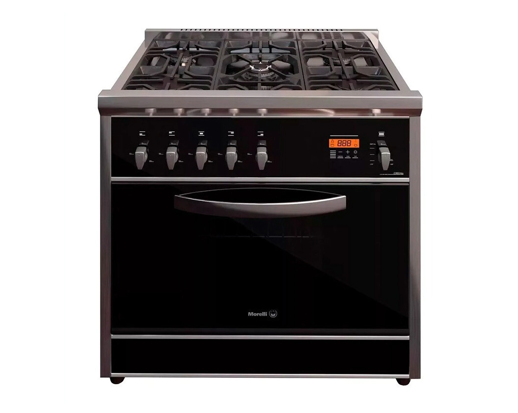 COCINA 5 HORNALLAS 900 CRISTAL PUERTA VISOR REJA FUNDICION VITRIFICADA MORELLI