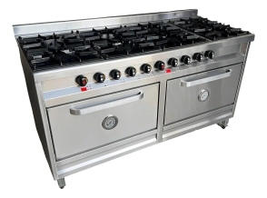 COCINA 8 HORNALLAS 140 CM CON 2 HORNOS INDUSTRIAL LINEA ESMERILADA ROVESCO