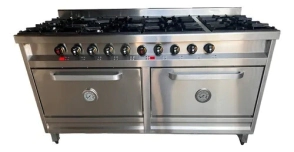 COCINA 8 HORNALLAS 140 CM CON 2 HORNOS INDUSTRIAL LINEA ESMERILADA ROVESCO